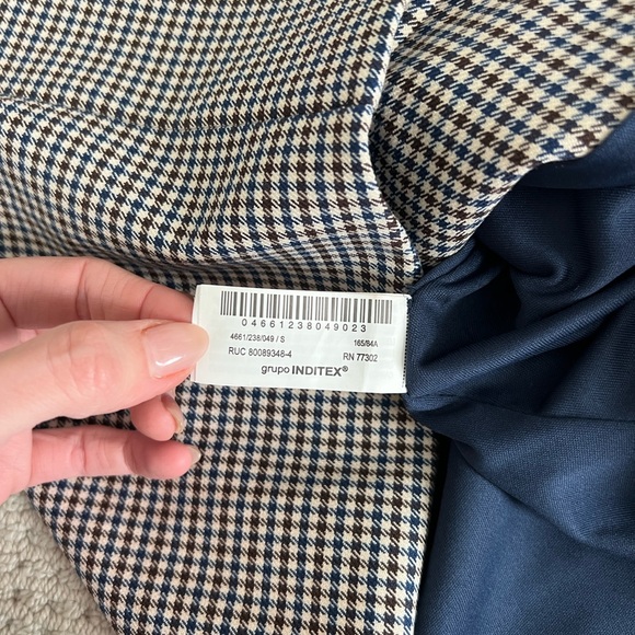 Zara NWT navy and brown mini houndstooth checkered lapel collar dress - Picture 8 of 9